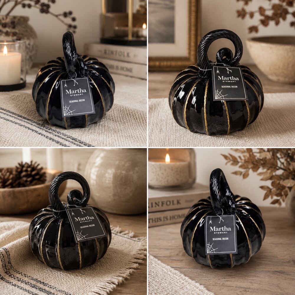 ♡ MARTHA STEWART SMALL CERAMIC PUMPKIN BLACK NWT